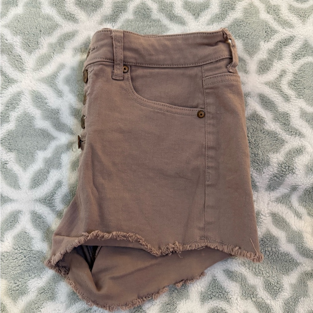 Frayed Hem Button-Accent Shorts